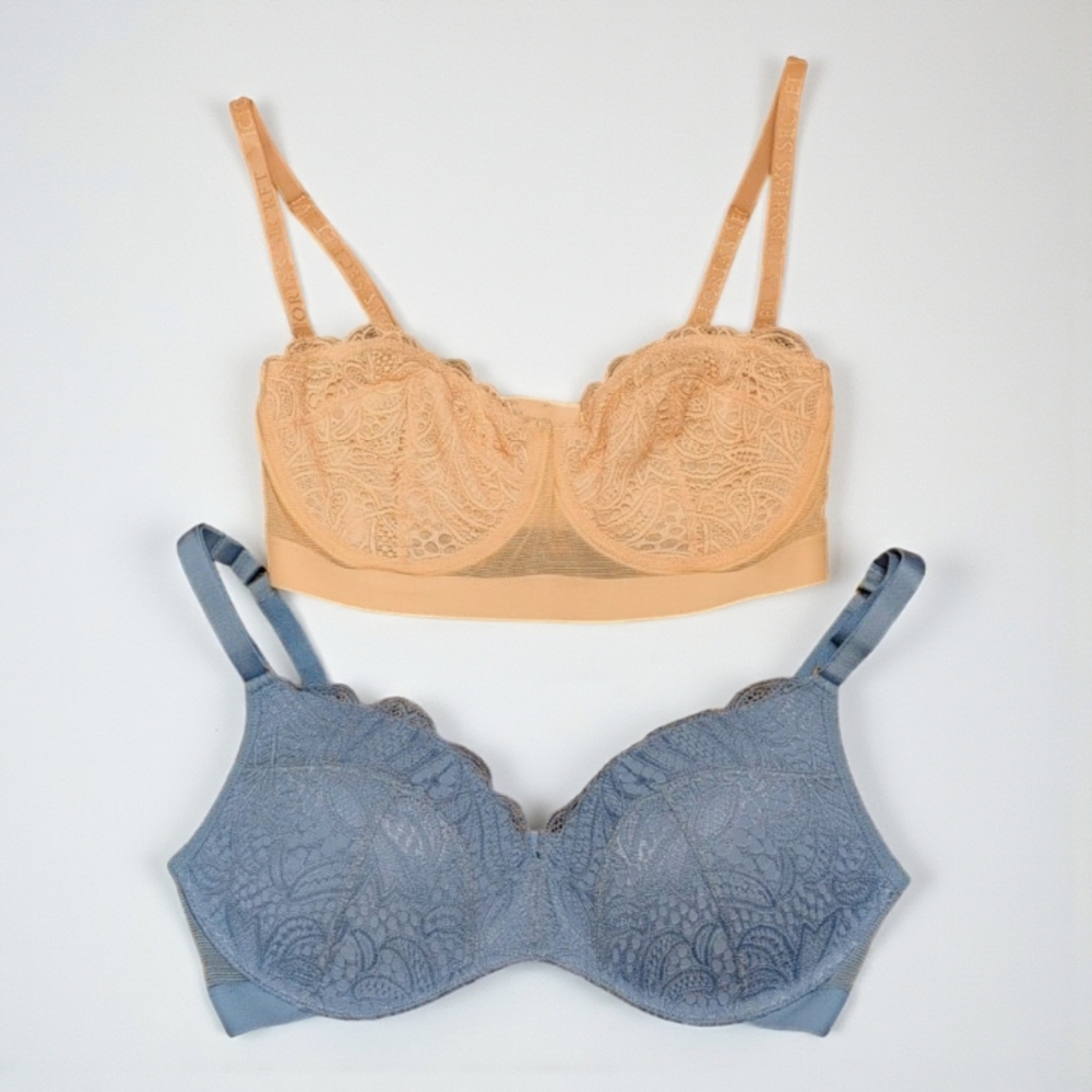 Lively Lace Bras 34D Set of 2 Nude and Blue Neutral Comfy